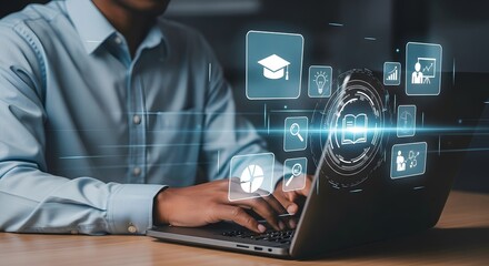 Man on laptop, a digital businessman engaged with technology and global communication