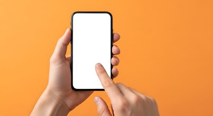 Close-up of a hand holding a smart device, emphasizing the blank touch display and wireless technology