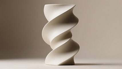 A spiraling object crafted in smooth, pale tones sits against a soft neutral backdrop. Its elegant curves and refined surface glow quietly in natural light