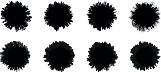 Black Grunge Circle Stamp Set – Hand-Drawn Round Ink Stamp Vectors for Vintage Seal, Badge, and Template Design on White Background

