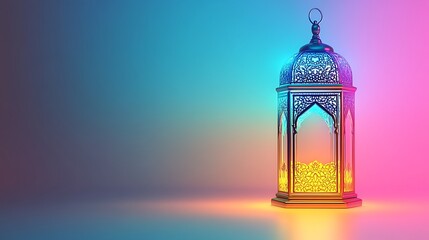 Ornamental lantern in vibrant neon light