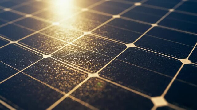 Close Up of Shiny Solar Panel Pattern Reflecting Sunlight and Energy for Clean and Sustainable Electricity Production