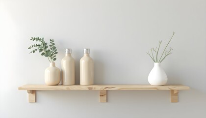 Shelf decor vases bottles plants minimalist interior design modern home decoration style