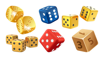 dices on a white background. dice golden metallic. dice golden metallic isolated on transparent background, Png casino gambling game dices design element