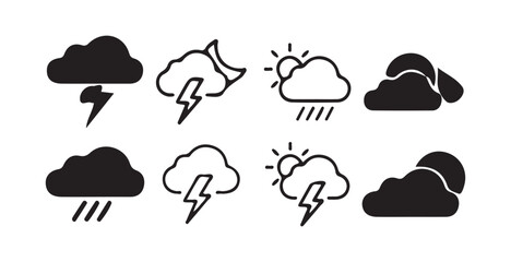 Cloud icon set. Cloud weather sign collection. cloud with lightning icon, rain cloud vector, storm cloud icon. Victor illustration eps 10
