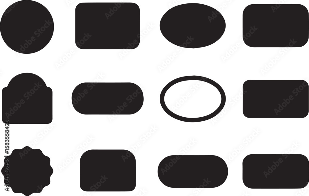 Poster black shapes of various forms circle rounded rectangle and oval