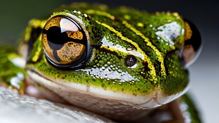 close up of a green frog