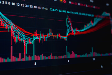 Display of Stock market, economy finance business stock earth global market financial chart digital investment graph background.
