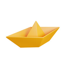 3D Rendered Yellow Origami Boat on Blue