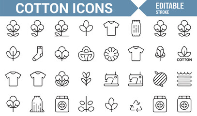 Set of Cotton and Fabric Icons for Eco-Friendly Clothing, Sewing, and Recycling