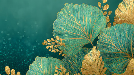 Elegant Green and Gold Leaf Design Background
