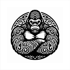 Tribal Gorilla Illustration with Bold Patterns