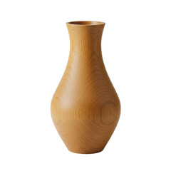 Elegant wooden vase with smooth curves, showcasing natural grain, isolated on white