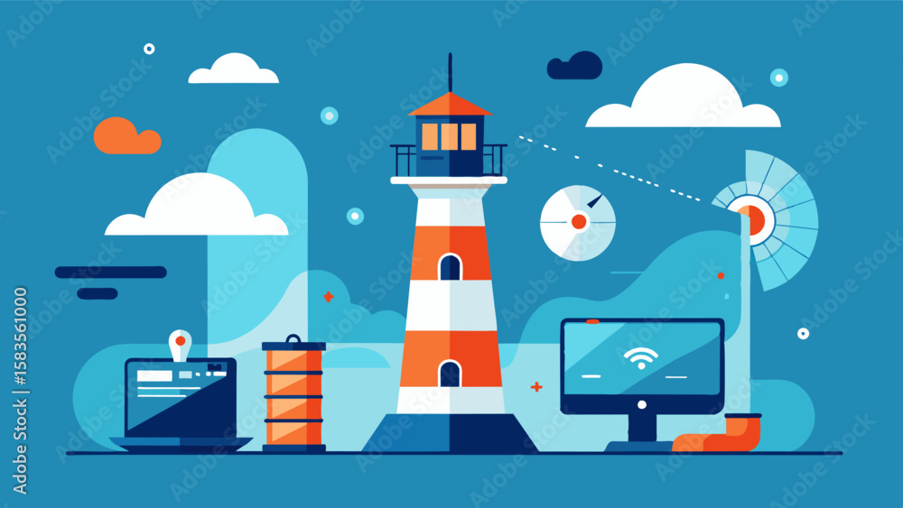 Poster the lighthouses technology allows the remote worker to keep track of weather patterns ship traffic a