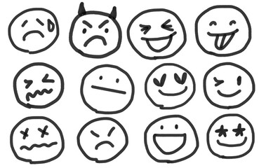手描き風感情アイコンセット｜かわいい表情スタンプ集/Hand-drawn Emotion Icon Set | Cute Facial Expression Stickers