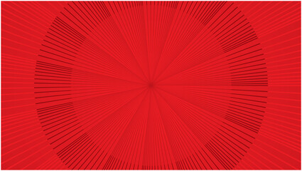 Red abstract background with rays and clear middle to put message on. Spinning wheel. Dimension 16:9. Vector illustration.
