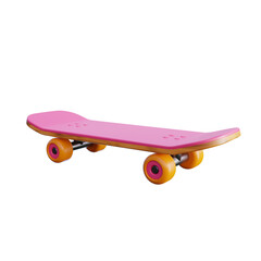 3D Cartoon Skateboard with Pink Deck and Orange Wheels