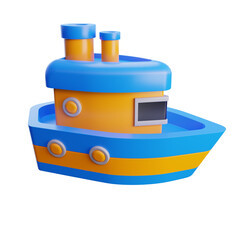 3D Cartoon Boat with Blue and Yellow Colors