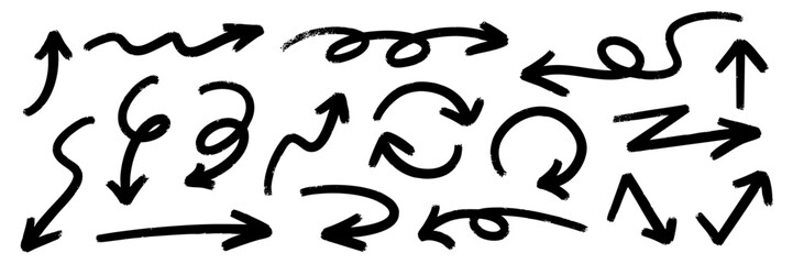 手描き風矢印セット – シンプルな黒のベクターアイコン素材（フリーハンド線画）