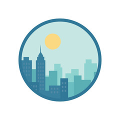 Circular Flat Design Blue Cityscape Icon