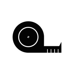 Black round tape measure. Cartoon isolated black tool of builder or architect with line scales on ruler tape to measure length or distance, plastic roulette equipment for measurement