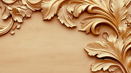 Ornate wood carvings on a light beige surface