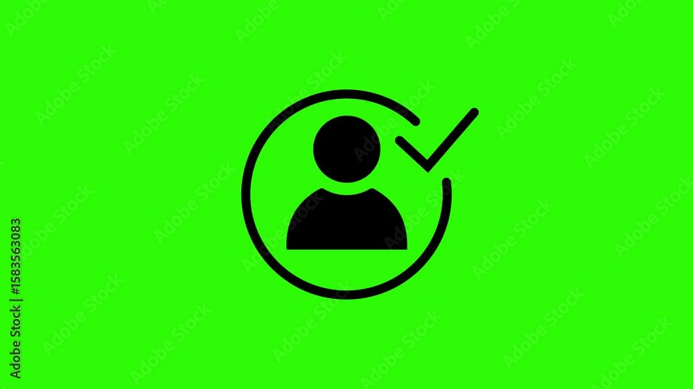 Aufkleber approved profile verify account icon animation on green background. user icon with check mark symbol
