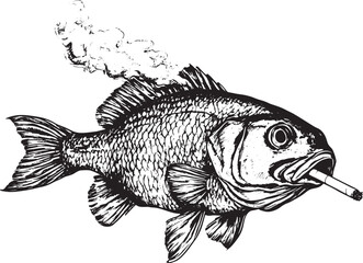 fish smokes a cigarette sketch raster illustration