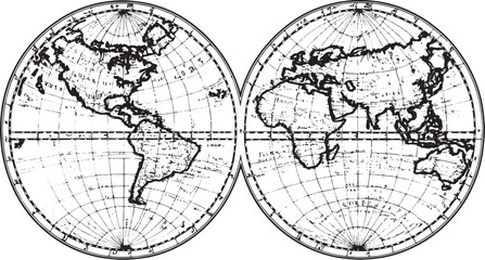 medieval old world map sketch engraving vector illustration. T-shirt apparel print design. Scratch board imitation. Black and white hand drawn image. © Sean