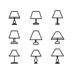 Simple line art of various table lamps