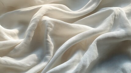 Soft, white fabric with gentle folds and texture, showcasing delicate natural light and subtle shadows.