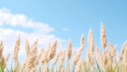 Fototapeta premium Light beige grasses sway in a bright blue sky