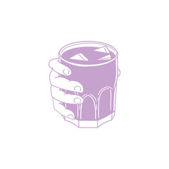 Original illustration of a hand holding a beverage, hand-drawn in a minimalist style. Glasses of drinks for posters, cards, cafe menus, and graphic design.