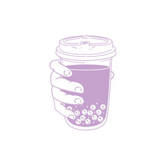 Boba tea to go, bubble milk tea, hand-drawn in a lineart style. Illustrations of boba cups for posters, cards, cafe menus, and graphic design.