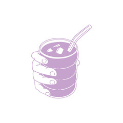 Original illustration of a hand holding a beverage, hand-drawn in a minimalist style. Glasses of drinks for posters, cards, cafe menus, and graphic design.