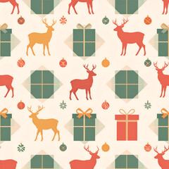 Fototapeta premium Firefly__Seamless Christmas pattern with Plaid-Tartan, clean lines, reindeer, ornaments suitable for modern banner, website, or greeting card designs