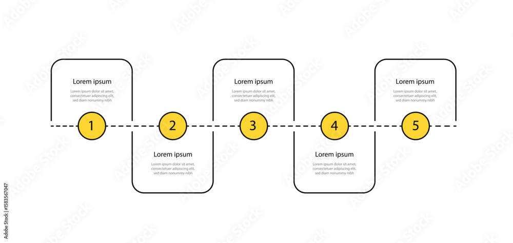 Aufkleber 5 step presentation with lines connection concept. business template infographic element