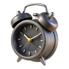 Classic black alarm clock with twin bells isolated on transparent background