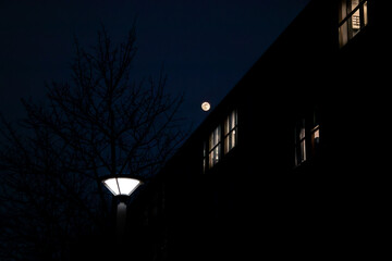 night view of the city on a full moon