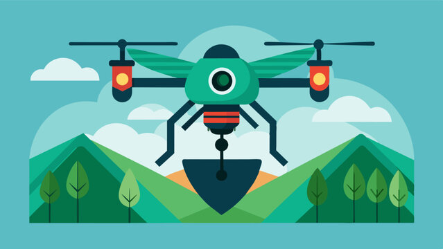 An illustration of a pest control drone equipped with advanced mapping and navigation systems allowing it to efficiently and accurately locate and eliminate pests in the fields.. Vector illustration