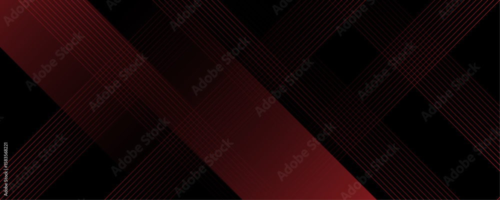 Poster abstract black and red color geometric shape and dynamic lines seamless pattern on black background 