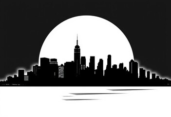 Obraz premium NYC skyline silhouette vector illustration, black on white background, architecture, silhouette