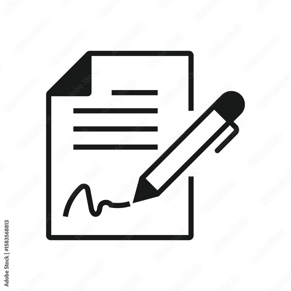 Aufkleber signature on paper with pen icon vector for web and graphic design isolated on white background.