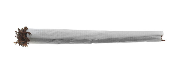 Tobacco wrapped in rolling paper without filter, handmade cigarette isolated on white background,...