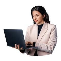 Businesswoman png laptop  sticker, transparent background