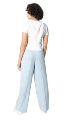 Fototapeta premium Woman png mockup in white tee and blue loose pants casual fashion