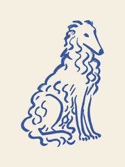 Borzoi dog sitting abstract naive line vector illustration