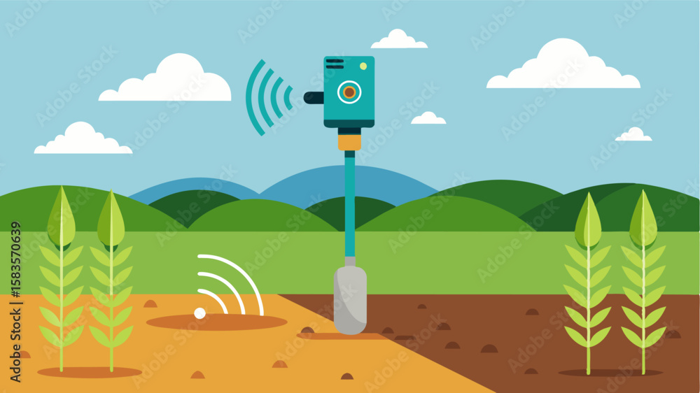 Poster an aipowered moisture probe being inserted into the soil providing realtime data on moisture levels 