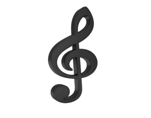 A sleek three-dimensional musical symbol elegantly represents the universal language of sound and harmony.