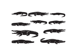 Crocodile Silhouette Vector Illustration Set Alligator Black Vector Pack